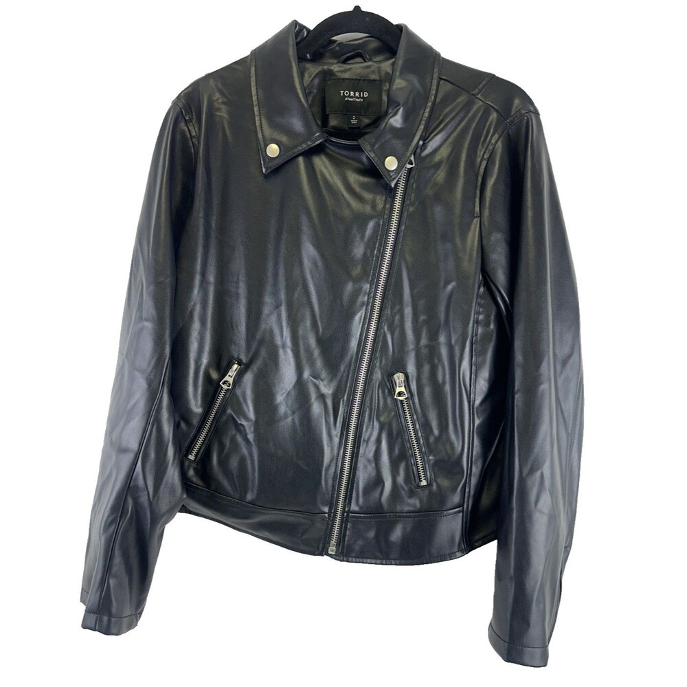Torrid Faux Leather Asymmetrical Moto Jacket Zip Black 15595437 Womens Plus 2X